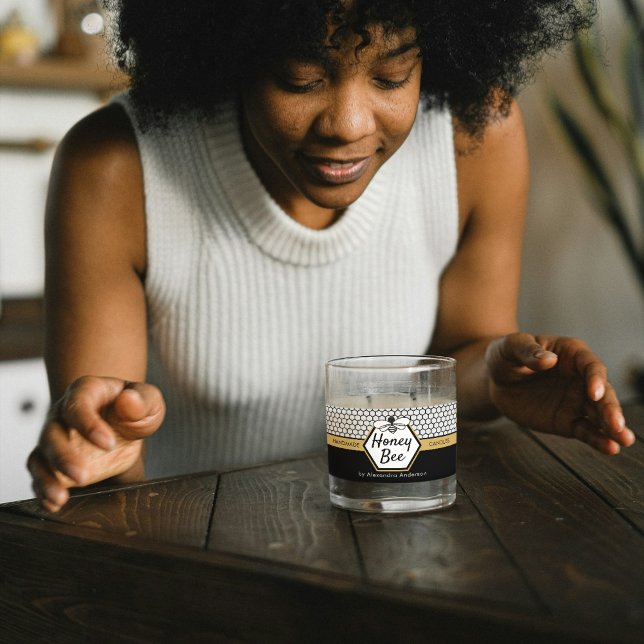 Etiqueta Mel elegante Abelha Apiária Mel Amarelo Negro (Elegant Honey Bee Apiary Honeycomb Black Yellow Label)