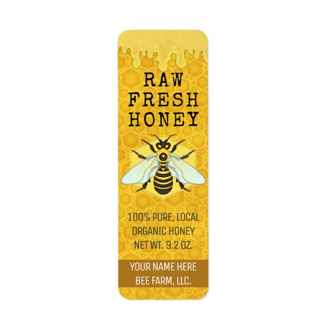 Etiqueta Mel Jar Bee Labels | Honeybee Honeycomb Apiary (Frente)