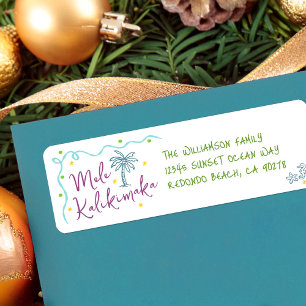 Etiqueta Mele Kalikimaka Teal Roxo Verde Endereço Doodles