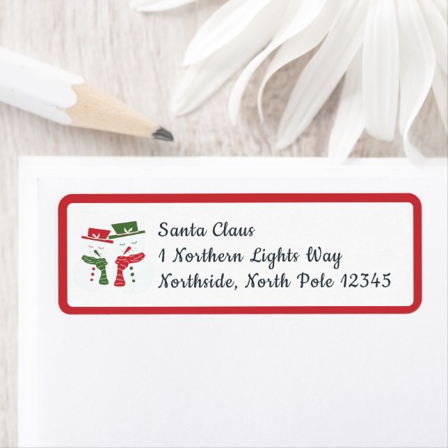 Etiqueta Mellow Snowmen - Christmas red white and green. (Insitu)