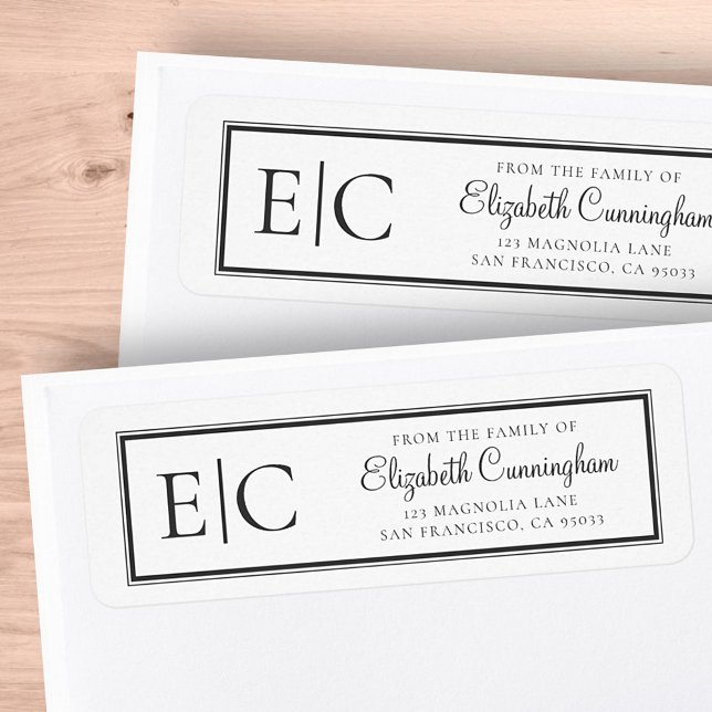 Etiqueta Memorial Clássico Simples Monograma Endereço de Re (Criador carregado)