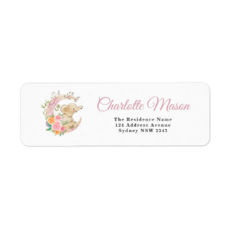 Etiqueta Menina Bebê Elefante Floral Rosa Lua Fofa