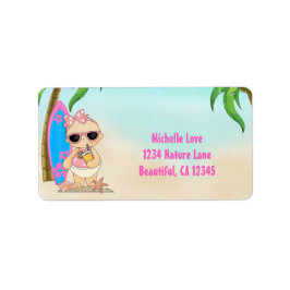 Etiqueta Menina de praia em cueca Endereço tropical de surf