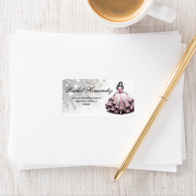 Etiqueta Menina Rosa e Silver Quinceañera (Insitu)