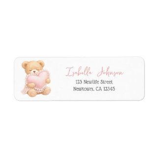 Etiqueta Menina Urso de Pelúcia Rosa Personalizado