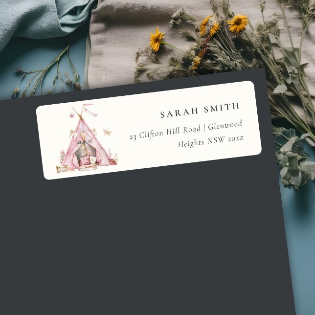 Etiqueta Meninas Rosa Tent Sleepover SlumbParty Endereço (Criador carregado)