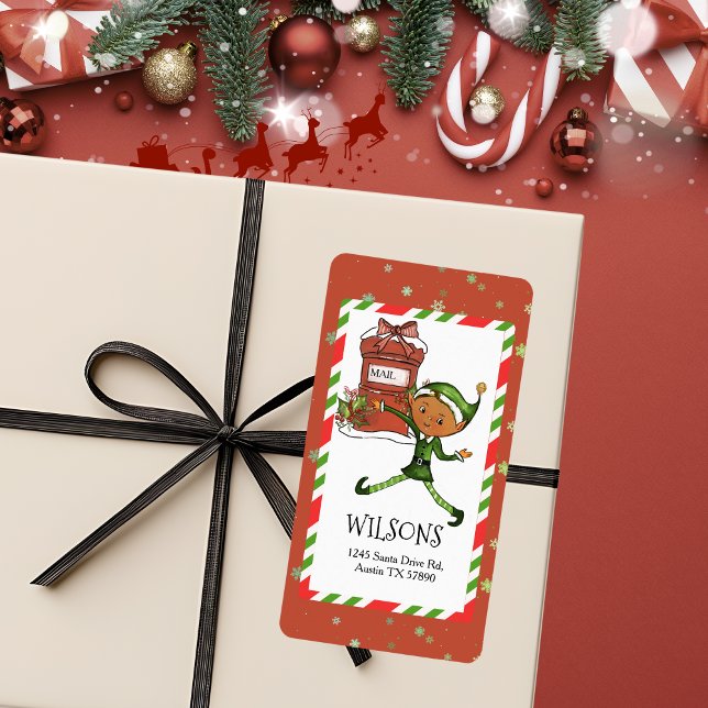 Etiqueta Menino Elfo Caprichoso Endereço Personalizado de N (Whimsical Elf Boy Christmas Personalized Address Label)