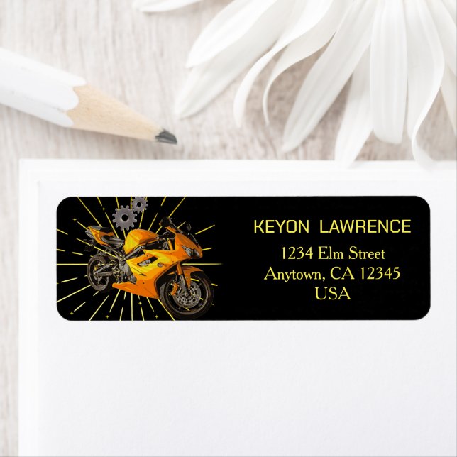 Etiqueta Menino Preto e Dourado Motocicleta Moto Personaliz (Insitu)