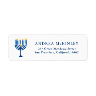 Etiqueta Menorah Hanukkah, cor azul esfestiva