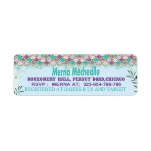 Etiqueta mermaid skin baby shower return address lable