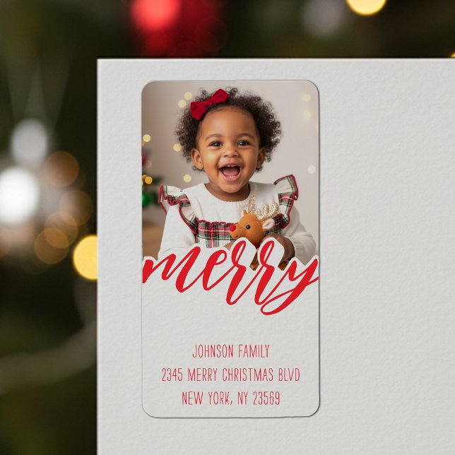 Etiqueta Merry Christmas Photo Holiday Address (Criador carregado)