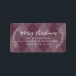 Etiqueta Merry Christmas Return Address Burgundy Argyle<br><div class="desc">Uma etiqueta elegante de endereço de retorno da família Merry Christmas com caligrafia elegante preta escrita manuscrita e tipografia na moda num padrão de estilo burgundy com folhagem desenhada à mão bonito. Basta adicionar nome e endereço. Desenvolvido exclusivamente para você pelo Happy Dolphin Studio. Se precisar de ajuda ou produtos...</div>