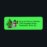Etiqueta Merry Christmas Tree & Snowman Address Labels<br><div class="desc">Cute cartoon decorated Christmas tree with a 3D snowman wishing you a Merry Christmas on these address labels. Change it with your own address.</div>