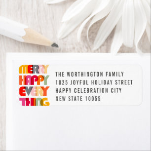 Etiqueta Merry Happy Everything Colorful Typography Holiday