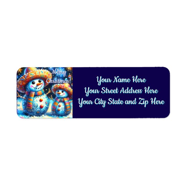 Etiqueta Mexicano Folk Art Snowmen Snowman Endereço de Regr (Frente)