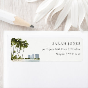 Etiqueta Miami Florida Watercolor Palm Landscape Address
