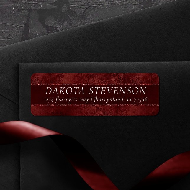 Etiqueta Midnight Henna Romance | Red Satinge Endereço (Criador carregado)