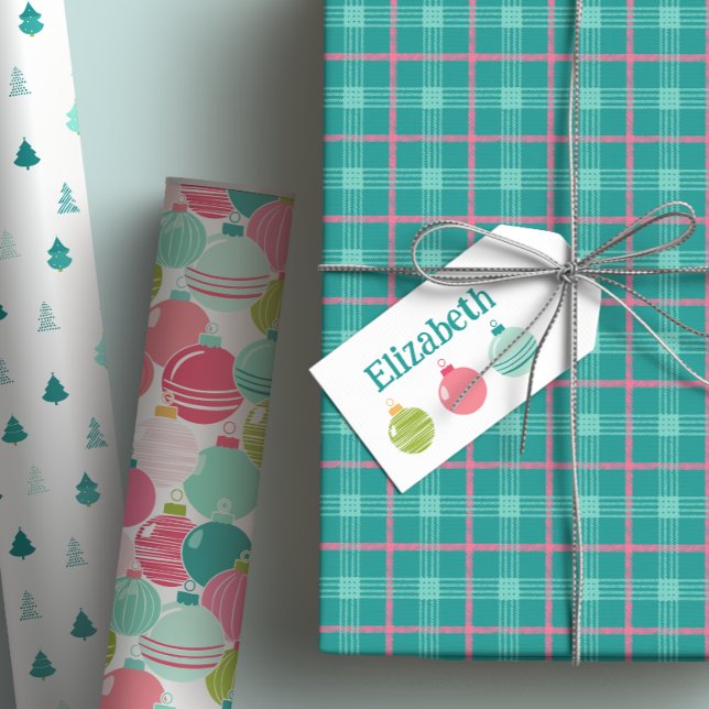 Etiqueta Mínima de Presente do Nome do Ornamento (Pairs perfectly with the Modern Vibrant Holiday Gift Wrap Set)