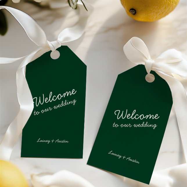 Etiqueta Mínima de Presente para Casamento Verde E (Minimalist Retro Emerald Green Wedding Gift Tag)