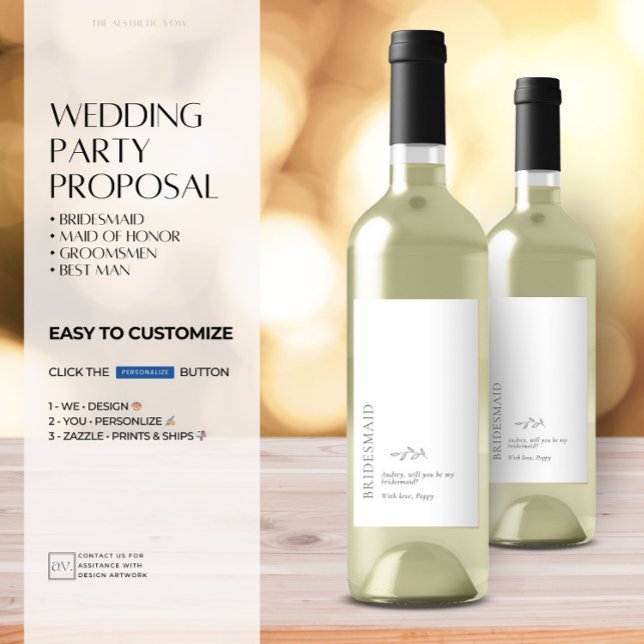 Etiqueta Mínima do Vinho de Proposta de Bridesmaid (Criador carregado)