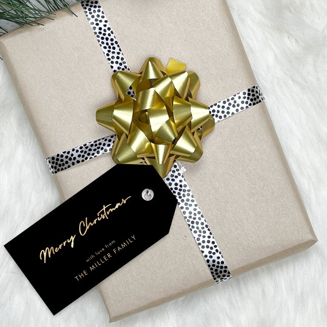 Etiqueta Mínima Elegante Elegante Preta Faux Doura (Black Faux Gold Minimalist Elegant Gift Tag)