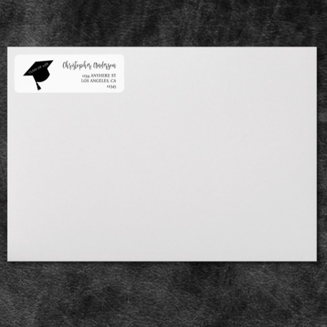 Etiqueta Minimalist Grad Cap Black & White Graduation (Criador carregado)