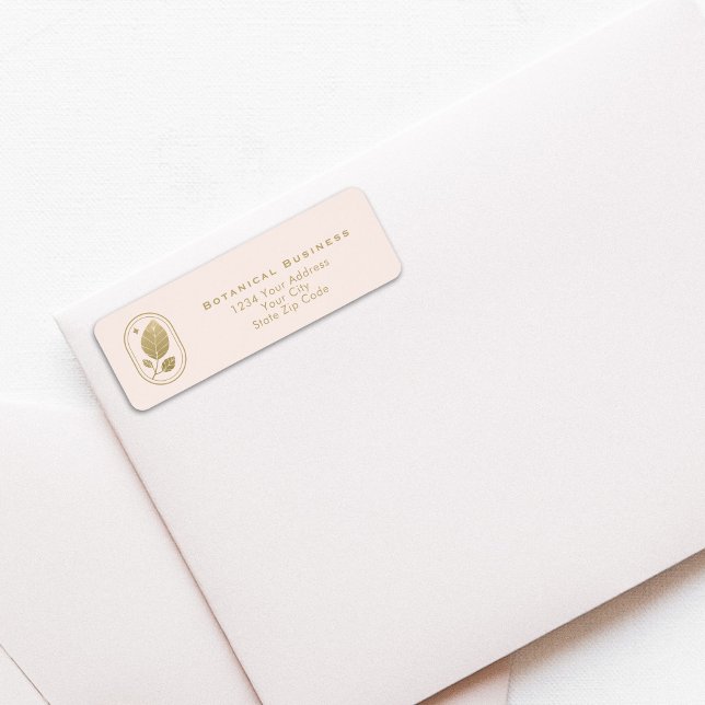 Etiqueta Mínimo Dourado Endereço Botânico Suave Pink Folha (Minimal Gold Leaf Botanical Soft Pink Address Label)