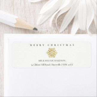 Etiqueta Mínimo Dourado Snowflake Endereço de Natal Merry