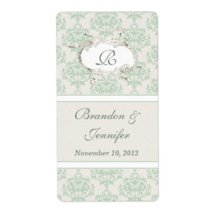 Etiqueta Mint Cottage Chic Damask Mini Wine Labels