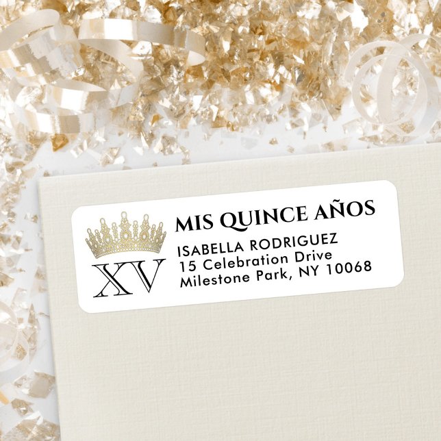 Etiqueta Mis XV Años Dourado Quinceañera Endereço de retorn (Criador carregado)