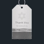 Etiqueta Mitzvah Gift Bar padrão de diamante preto<br><div class="desc">Padrão de diamante preto de prata e estrela do Bar David Mitzvah Gift</div>