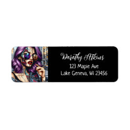 Etiqueta Moça Abstrato Bonito Colorida com Cabelo Roxo