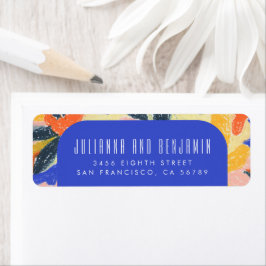 Etiqueta Mod Blue Artsy Abstrato Botanical Return Address