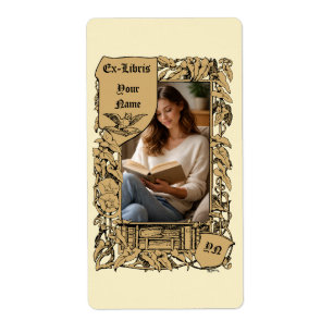 Etiqueta Modelo de Foto Ex Libris de Borda Floral Art Nouve