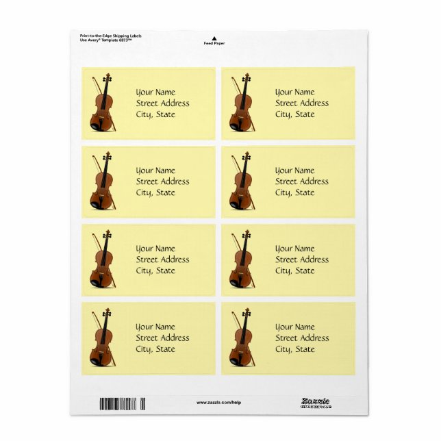 Etiqueta modelo de violino e arco (Toda a folha)