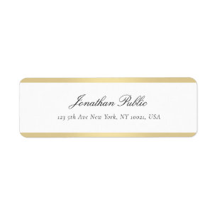 Etiqueta Modelo Elegante Simples Dourado Branco de Letra à 