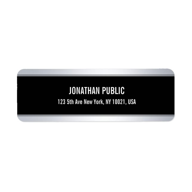 Etiqueta Modelo preto sofisticado Faux Silver Black Modern (Frente)