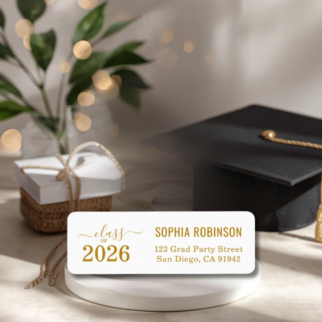 Etiqueta Modern 2026 Gold Script Typography Graduation (Criador carregado)