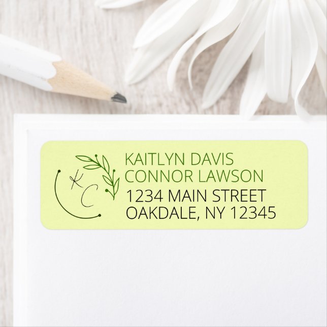 Etiqueta Modern Chic Leaf Monograma Endereço de Devolução d (Insitu)