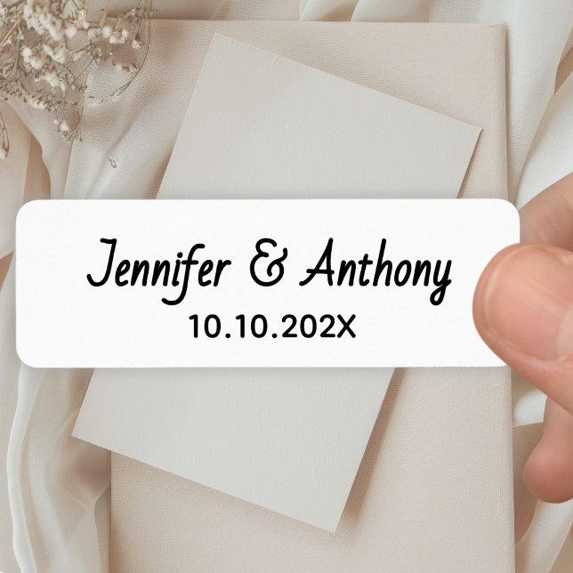 Etiqueta Modern Couple Names & Date Wedding - Black (Criador carregado)