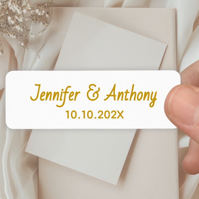 Etiqueta Modern Couple Names & Date Wedding - Gold (Criador carregado)