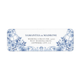 Etiqueta Modern Dusty Blue Floral Bow Return Address Labels