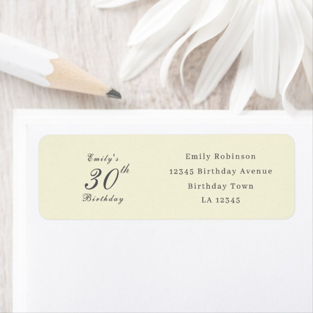Etiqueta Modern Elegant Cream 30th Birthday Party Address (Insitu)