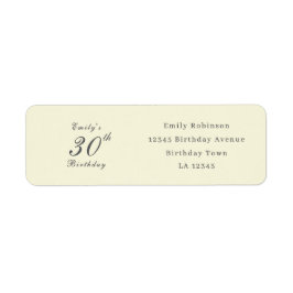 Etiqueta Modern Elegant Cream 30th Birthday Party Address
