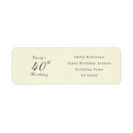 Etiqueta Modern Elegant Cream 40th Birthday Party Address