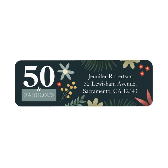 Etiqueta Modern Floral 50 e Fabuloso Regresso de Aniversári (Frente)
