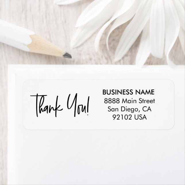 Etiqueta Modern Handlettering thank you business address  (Insitu)