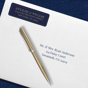 Etiqueta Modern Navy Blue Gold Wedding Return Address