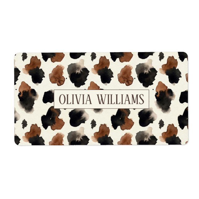 Etiqueta Modern Neutral Chocolate Cow Print Aesthetic (Frente)
