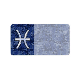 Etiqueta Modern Pisces Zodiac Sign Navy Blue Digital Camo
